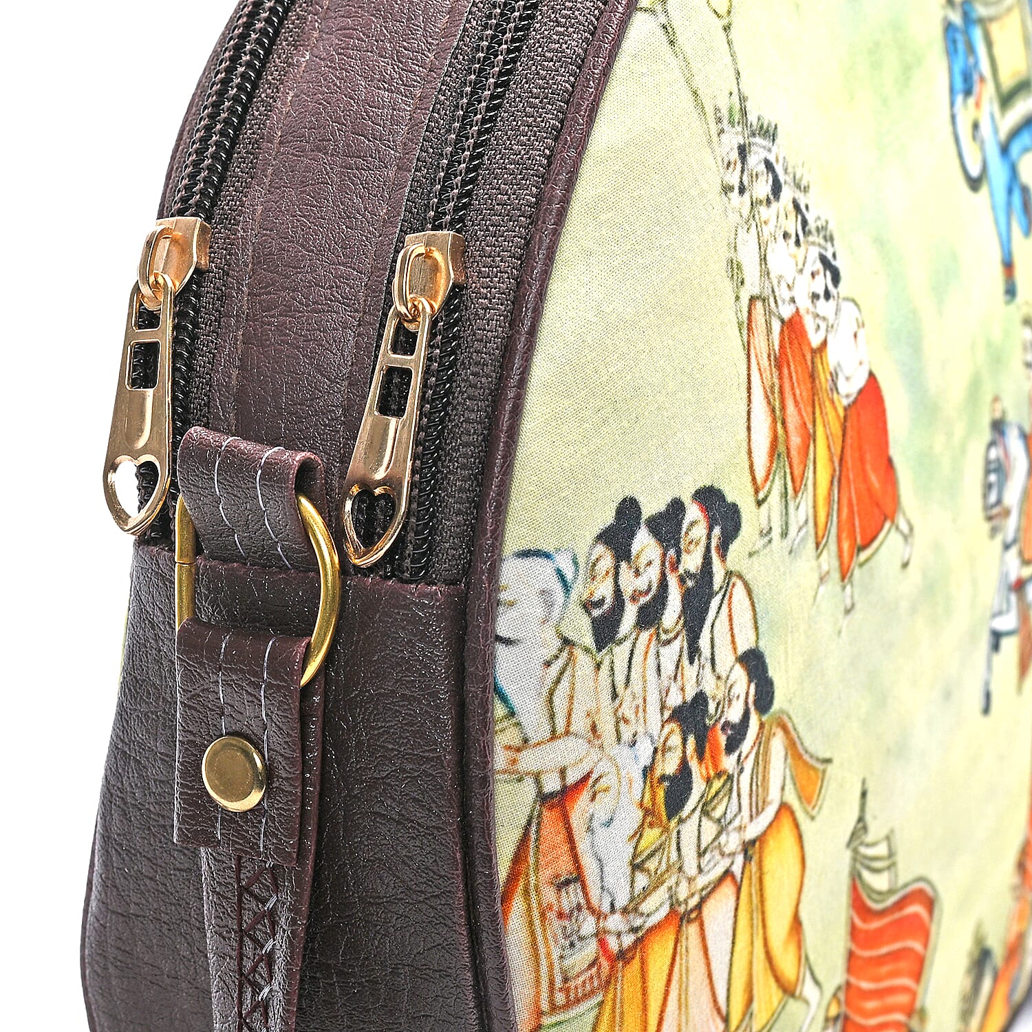Livmore Green Digital Print Round Shape Sling Bag with Front Panel
