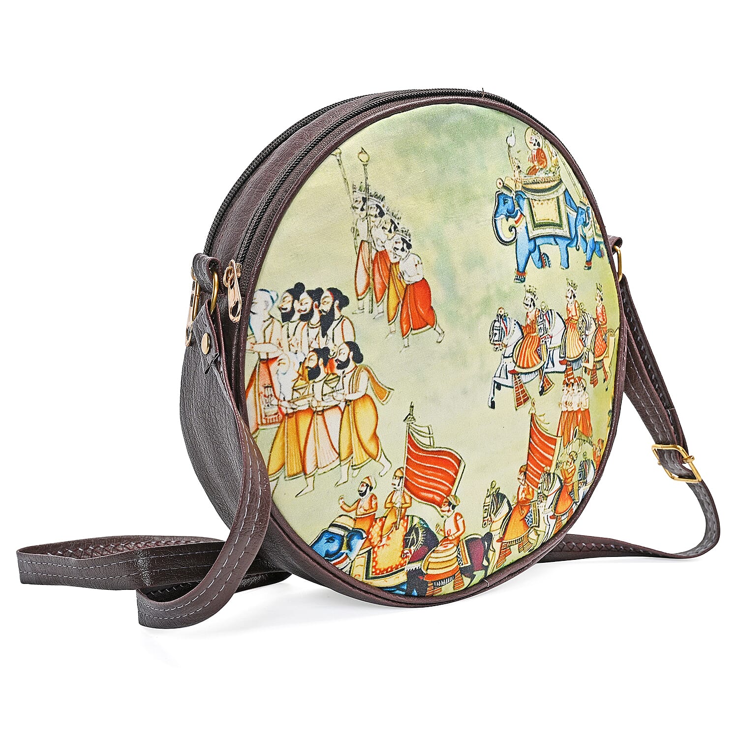 Livmore Green Digital Print Round Shape Sling Bag with Front Panel