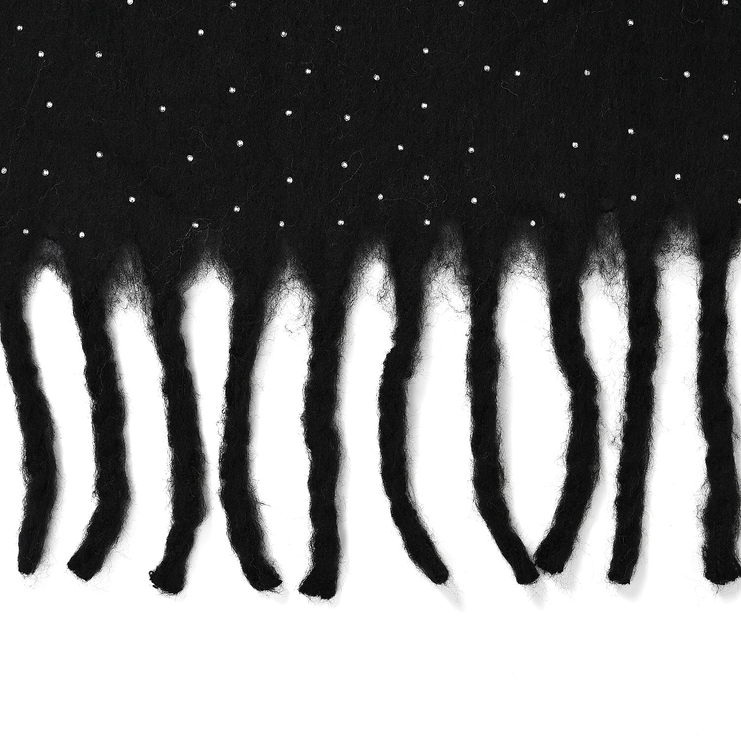 TAMSY Black Soft Plush Scarf with Crystal Embellishment and Fringe– One Size