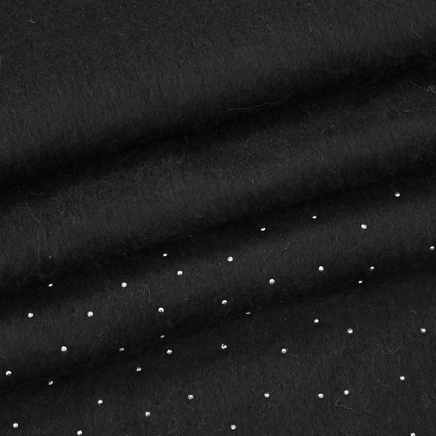 TAMSY Black Soft Plush Scarf with Crystal Embellishment and Fringe– One Size