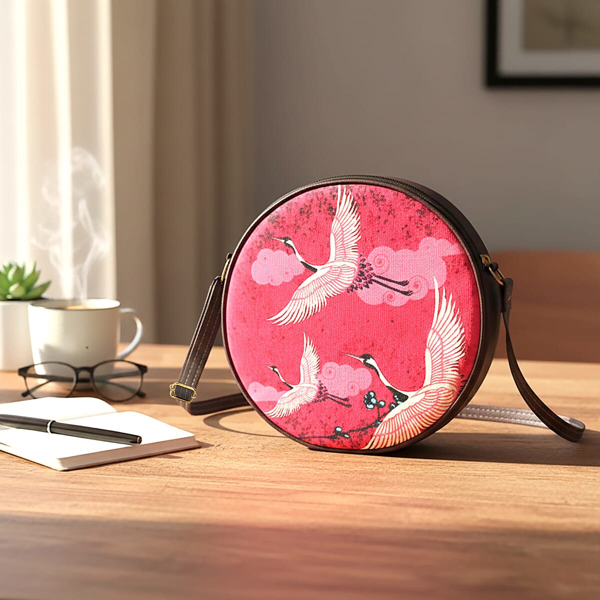 Livmore Red Digital Print Round Shape Sling Bag with Front Panel image number 1