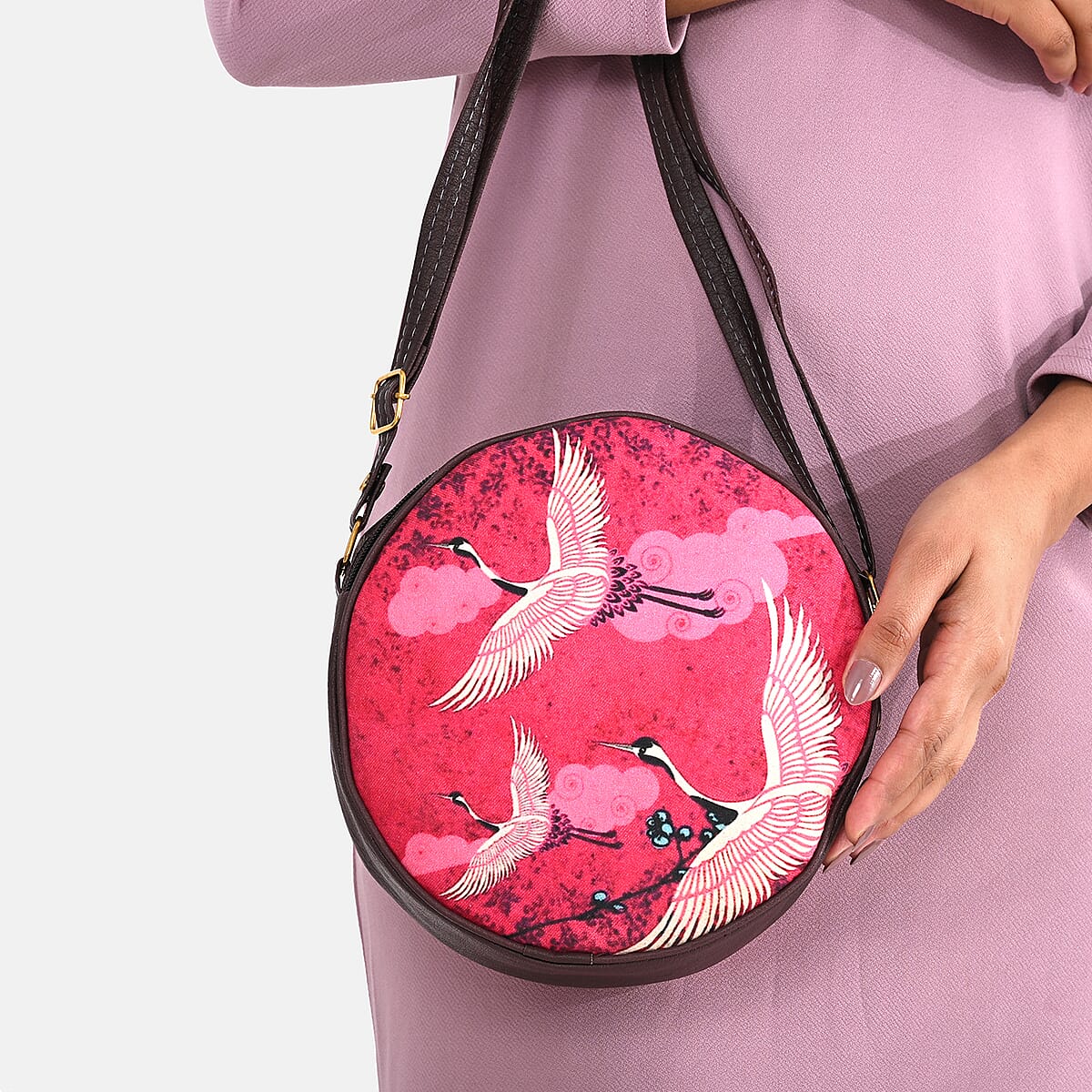 Livmore Red Digital Print Round Shape Sling Bag with Front Panel image number 4