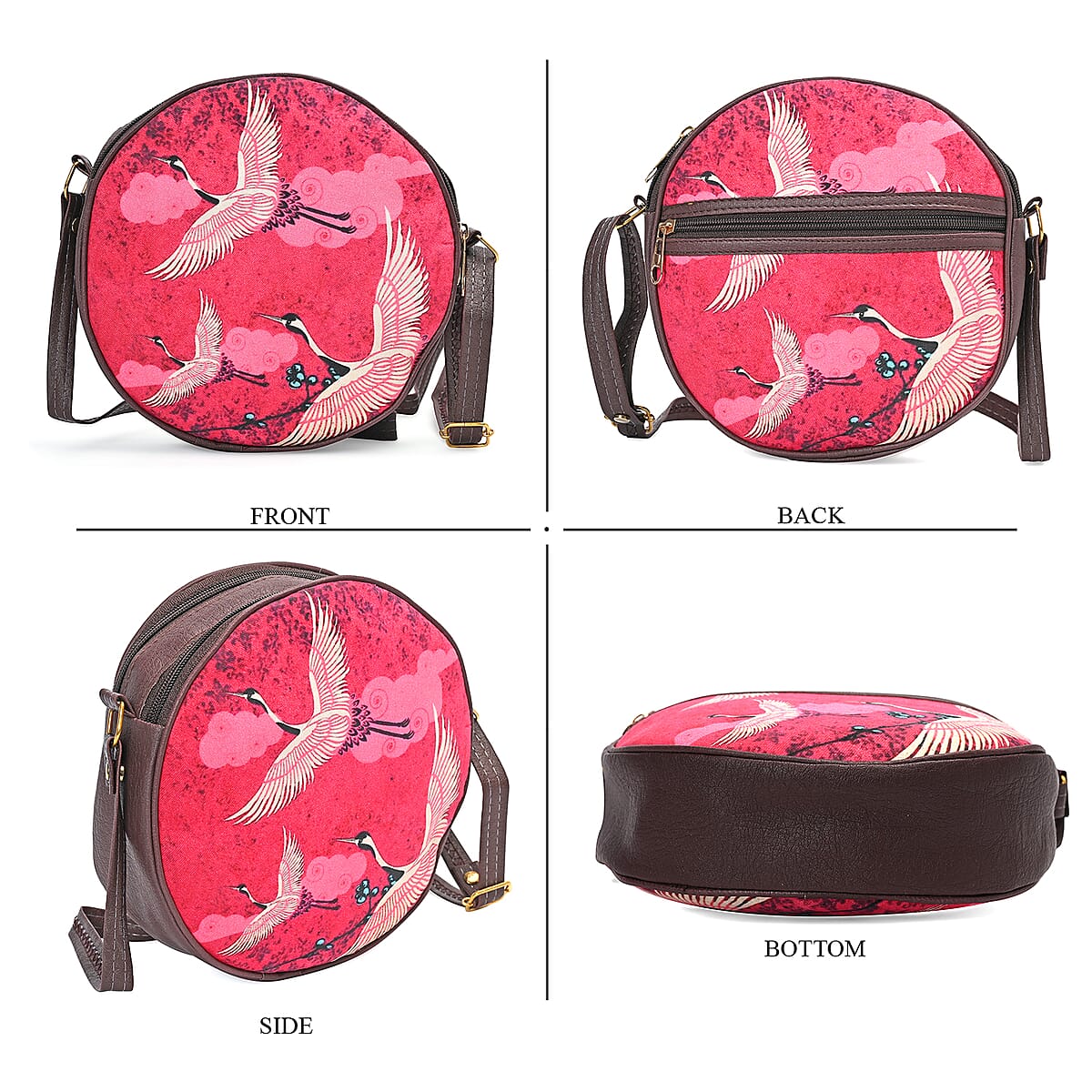 Livmore Red Digital Print Round Shape Sling Bag with Front Panel image number 5