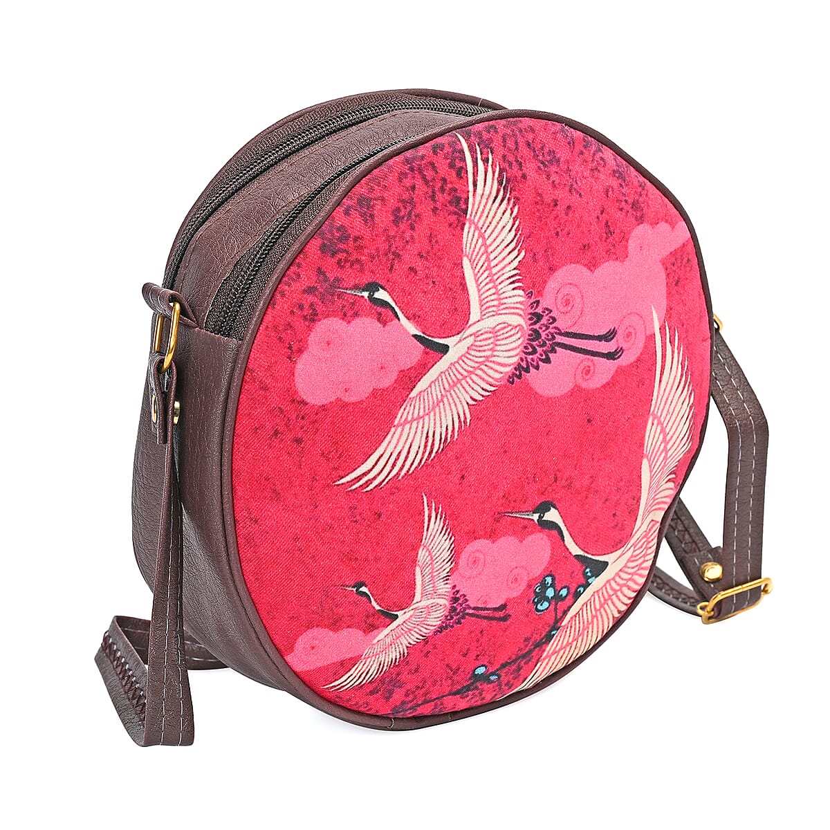 Livmore Red Digital Print Round Shape Sling Bag with Front Panel image number 7