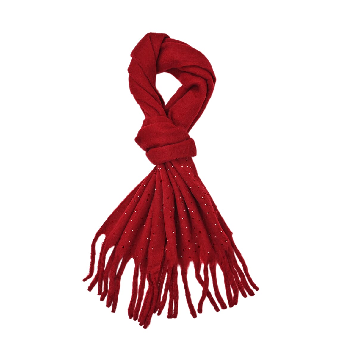 TAMSY Red Soft Plush Scarf with Crystal Embellishment and Fringe– One Size image number 1