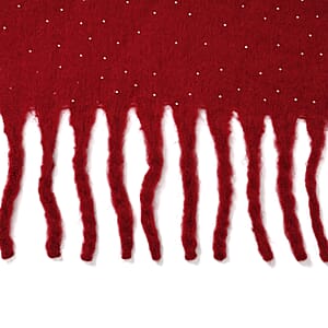 TAMSY Red Soft Plush Scarf with Crystal Embellishment and Fringe&ndash; One Size