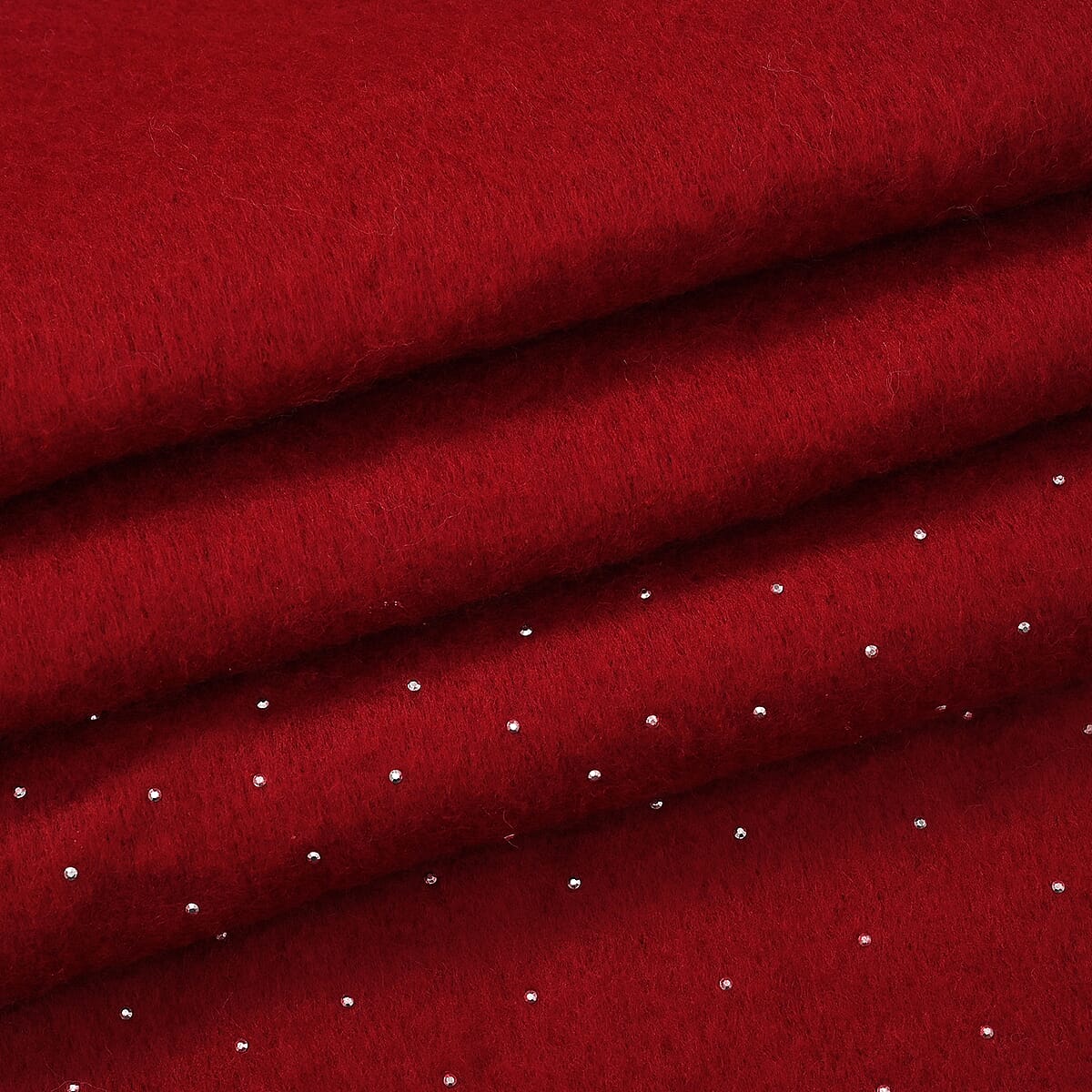 TAMSY Red Soft Plush Scarf with Crystal Embellishment and Fringe– One Size image number 4