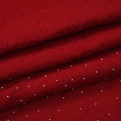 TAMSY Red Soft Plush Scarf with Crystal Embellishment and Fringe– One Size