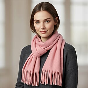 TAMSY Pink Soft Plush Scarf with Crystal Embellishment and Fringe– One Size