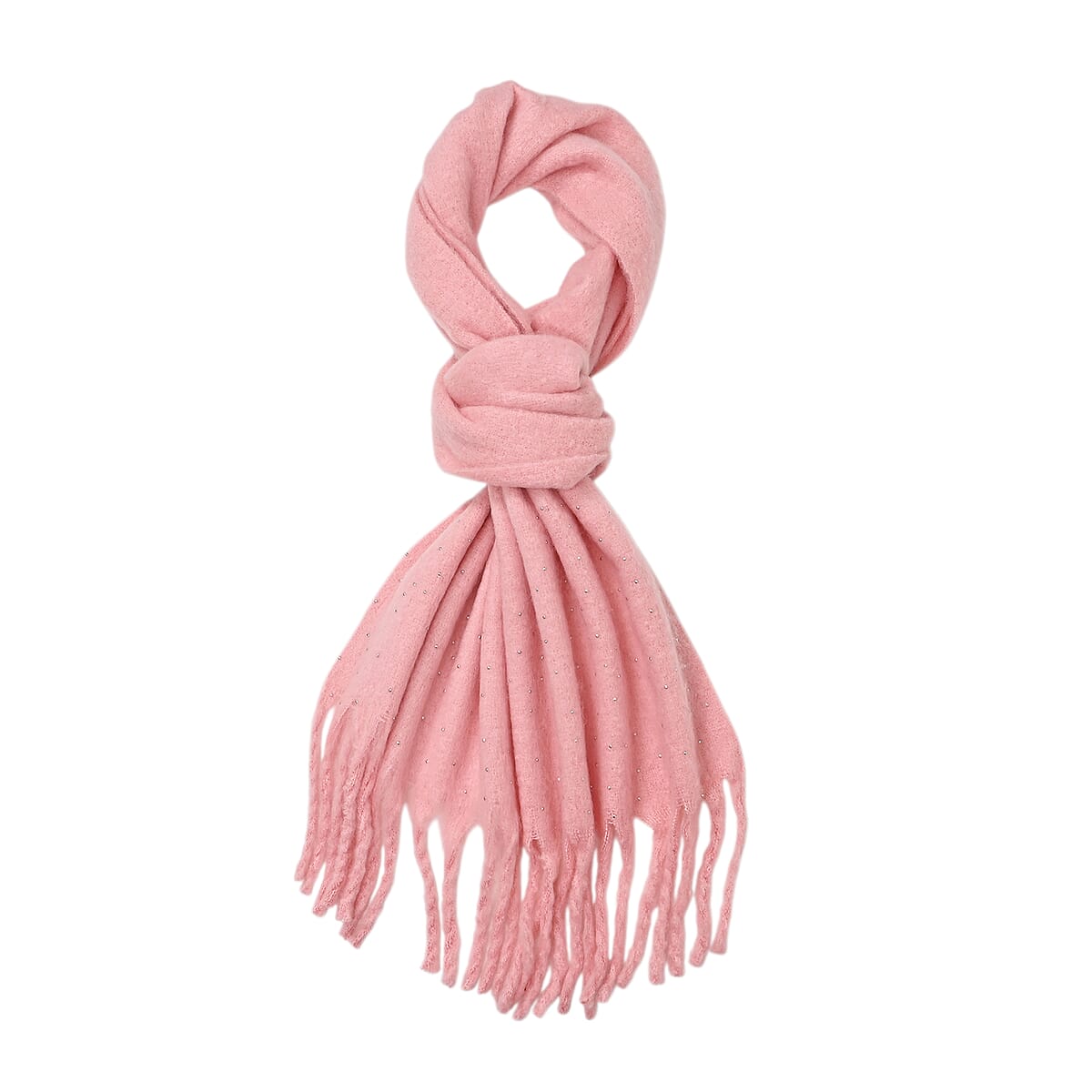 TAMSY Pink Soft Plush Scarf with Crystal Embellishment and Fringe– One Size image number 1