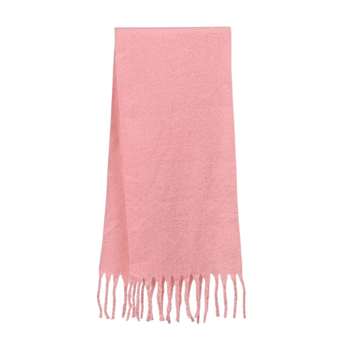 TAMSY Pink Soft Plush Scarf with Crystal Embellishment and Fringe– One Size image number 2