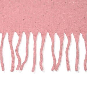TAMSY Pink Soft Plush Scarf with Crystal Embellishment and Fringe&ndash; One Size