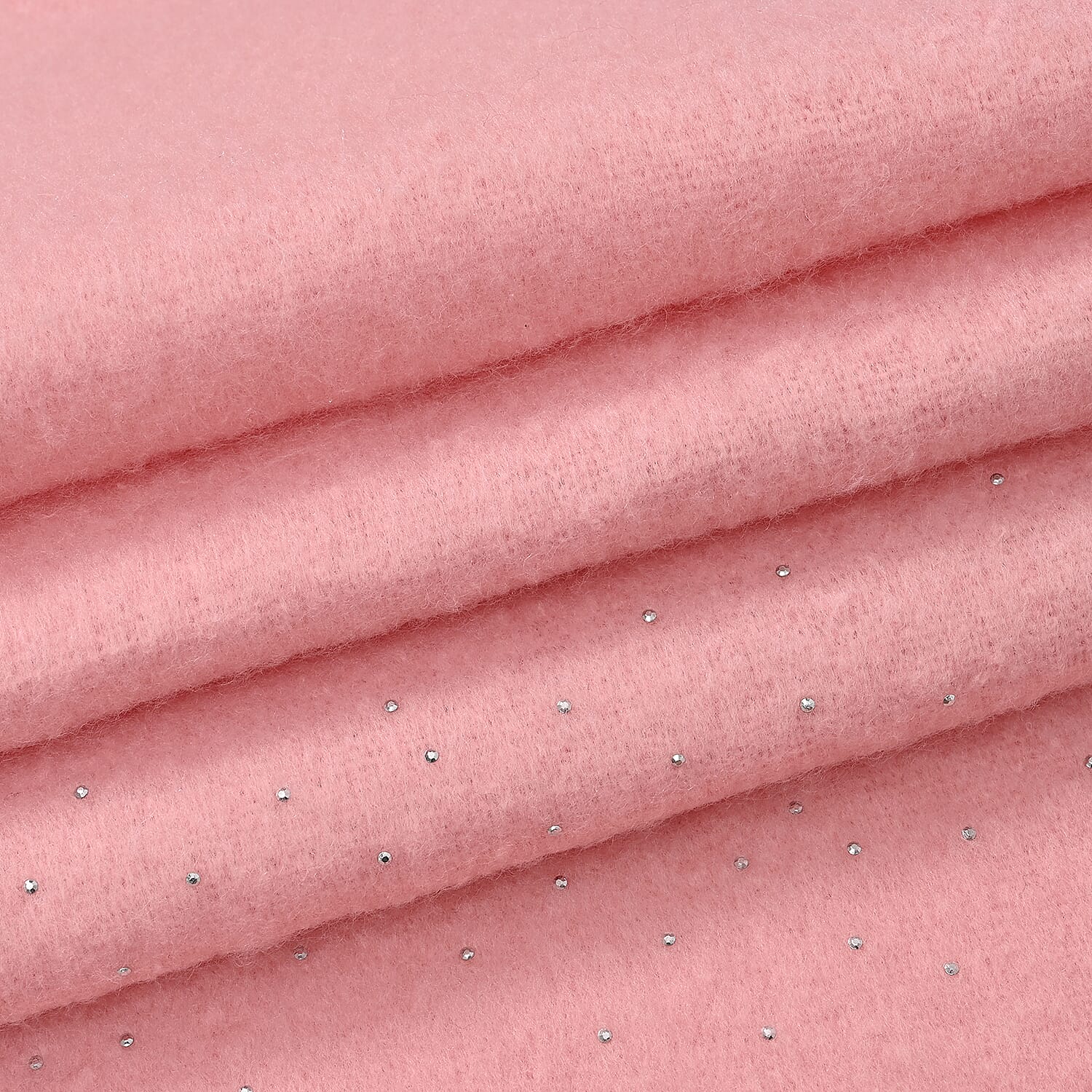 TAMSY Pink Soft Plush Scarf with Crystal Embellishment and Fringe– One Size