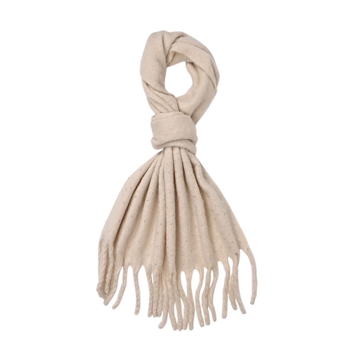 TAMSY Beige Soft Plush Scarf with Crystal Embellishment and Fringe&ndash; One Size image number 1