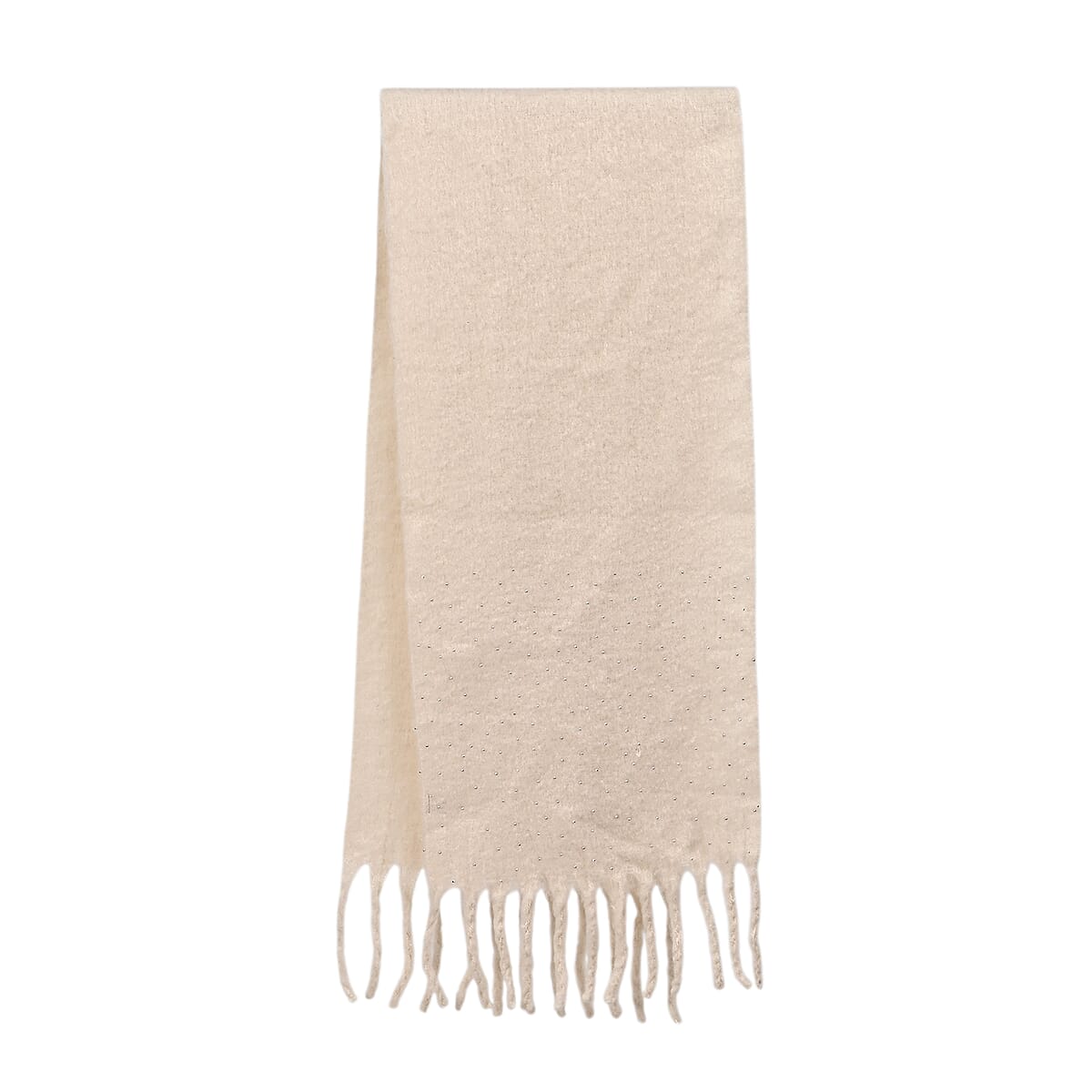 TAMSY Beige Soft Plush Scarf with Crystal Embellishment and Fringe&ndash; One Size image number 2