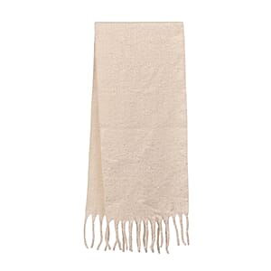 TAMSY Beige Soft Plush Scarf with Crystal Embellishment and Fringe&ndash; One Size