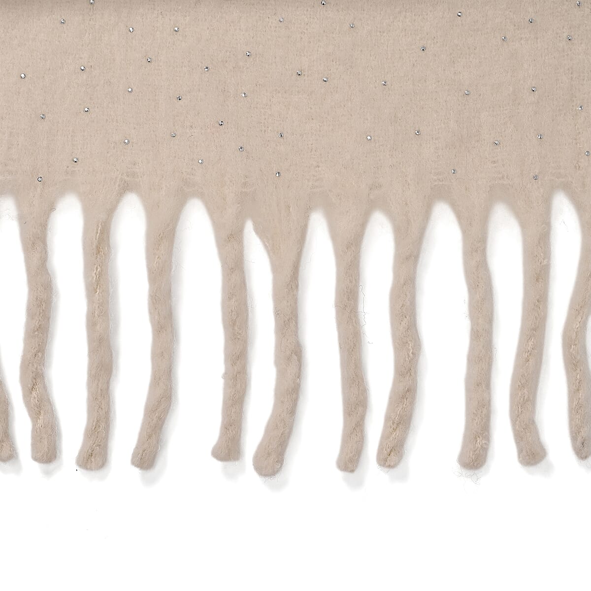 TAMSY Beige Soft Plush Scarf with Crystal Embellishment and Fringe&ndash; One Size image number 3