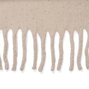 TAMSY Beige Soft Plush Scarf with Crystal Embellishment and Fringe&ndash; One Size