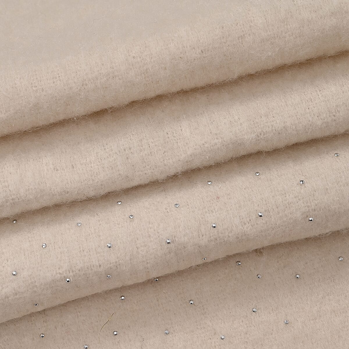 TAMSY Beige Soft Plush Scarf with Crystal Embellishment and Fringe&ndash; One Size image number 4