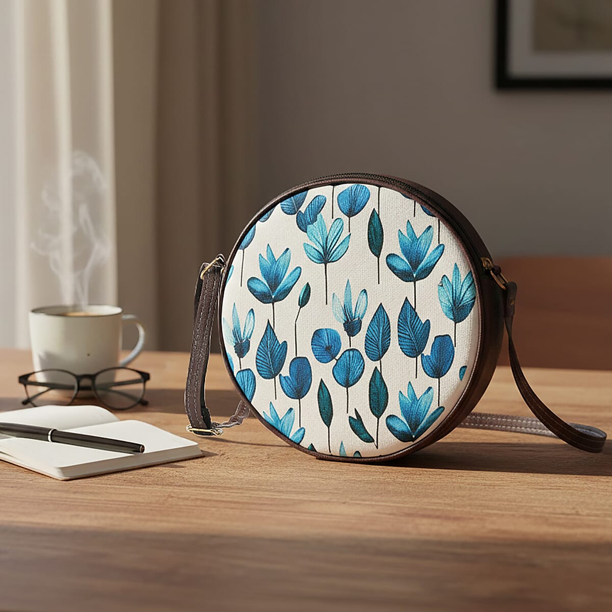 Livemore White Digital Print Round Shape Sling Bag with Front Panel image number 1