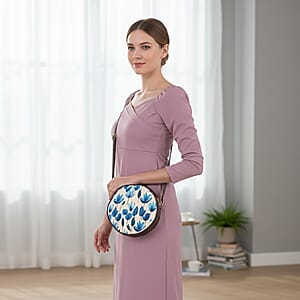 Livemore White Digital Print Round Shape Sling Bag with Front Panel