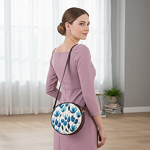 Livemore White Digital Print Round Shape Sling Bag with Front Panel