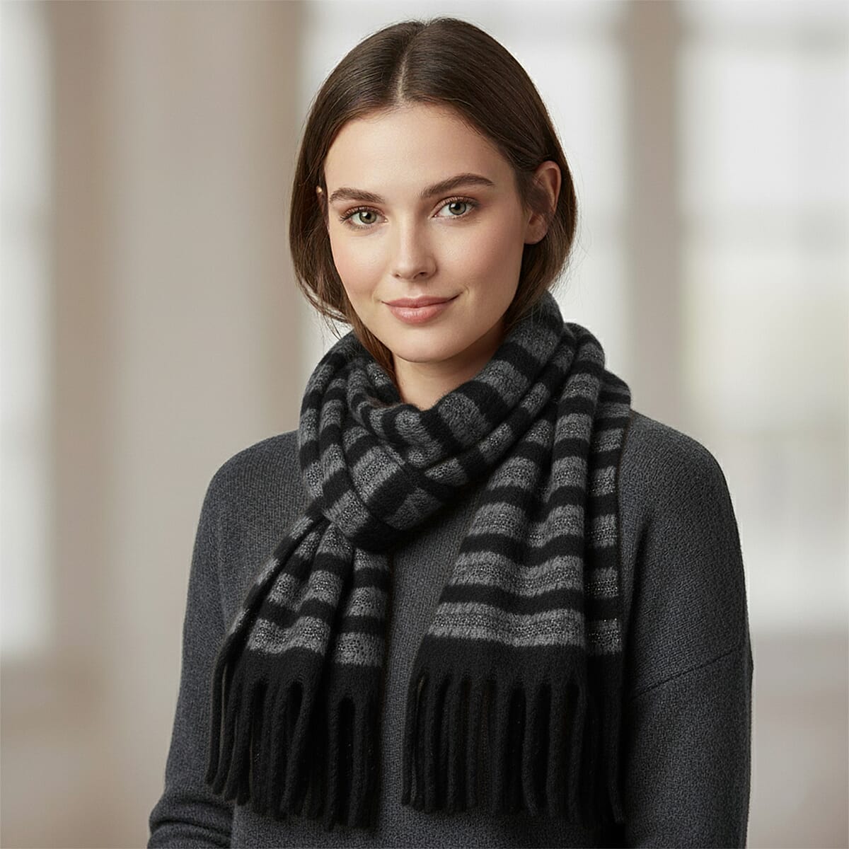Tamsy Black Scarf with Crystal Embellishment (15.7"×82.67") image number 0