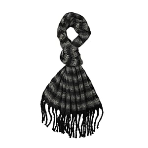 TAMSY Black Striped Metallic Thread Soft Plush Scarf with Fringe&ndash; One Size