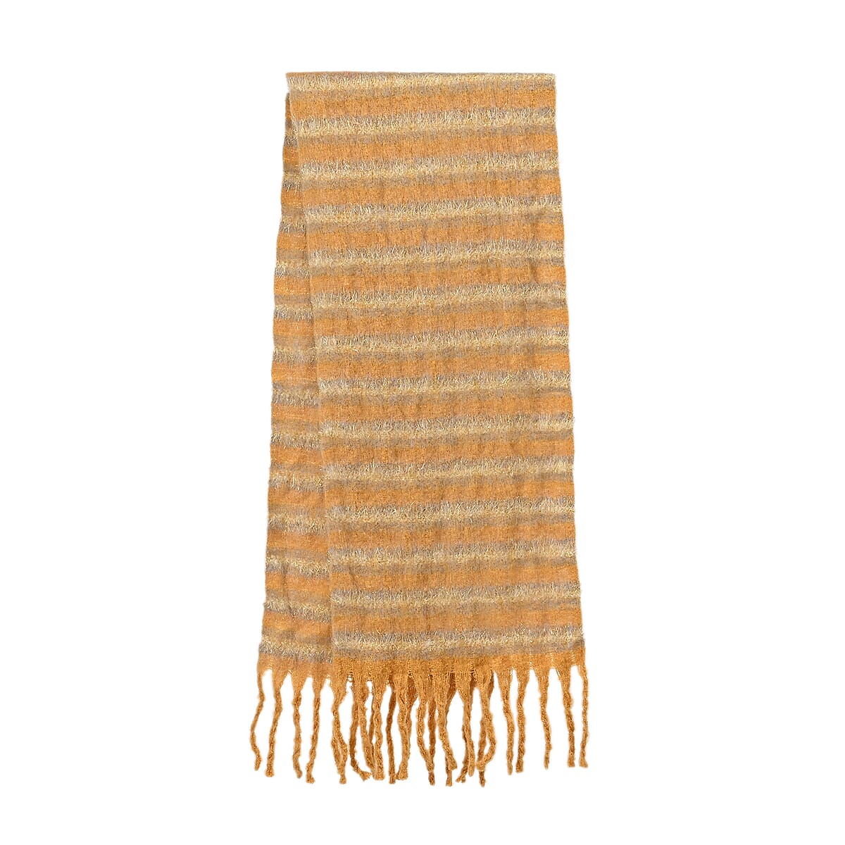 TAMSY Mustard Striped Metallic Thread Soft Plush Scarf with Fringe– One Size image number 2