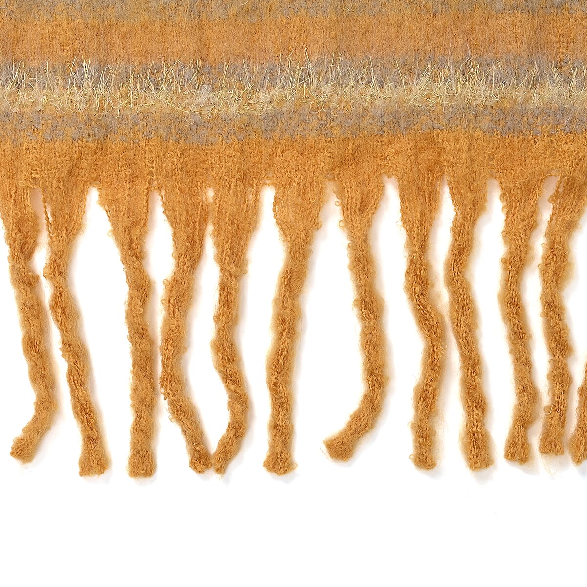 TAMSY Mustard Striped Metallic Thread Soft Plush Scarf with Fringe– One Size image number 3