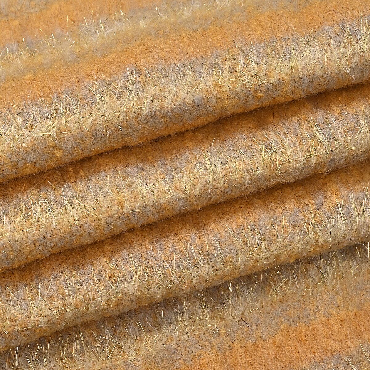 TAMSY Mustard Striped Metallic Thread Soft Plush Scarf with Fringe– One Size image number 4