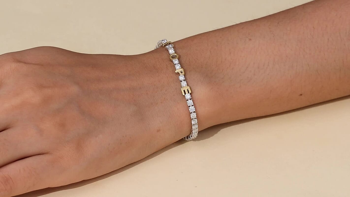 D'Joy Moissanite 5.35 ctw HOPE Bracelet in 14K YG and Rhodium Over Sterling Silver (7.25 In)