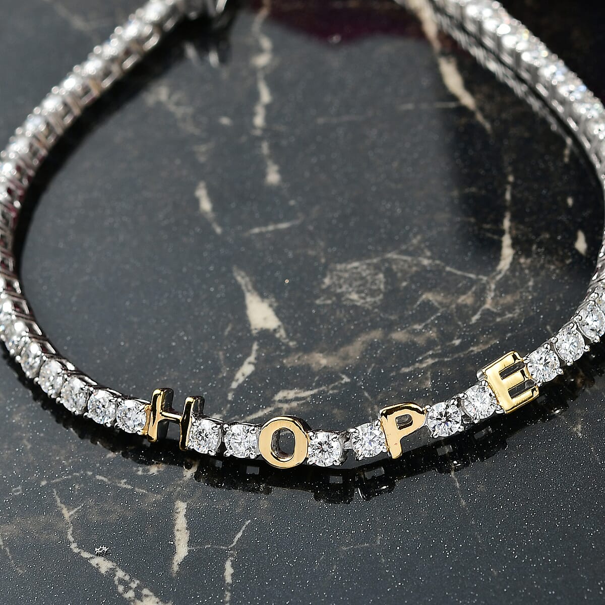 D'Joy Moissanite 5.35 ctw HOPE Bracelet in 14K YG and Rhodium Over Sterling Silver (7.25 In) image number 1