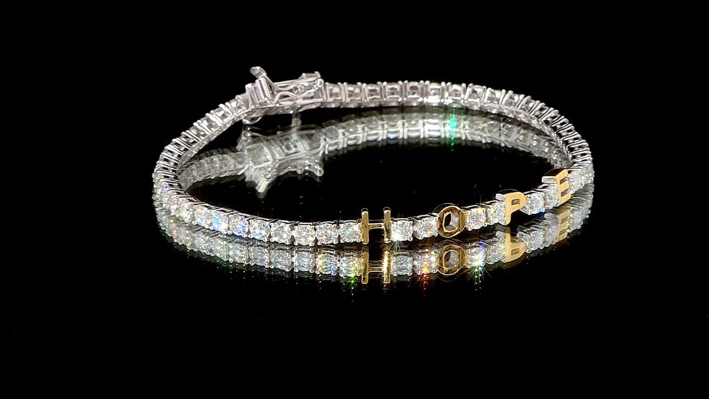 D'Joy Moissanite 5.35 ctw HOPE Bracelet in 14K YG and Rhodium Over Sterling Silver (7.25 In)