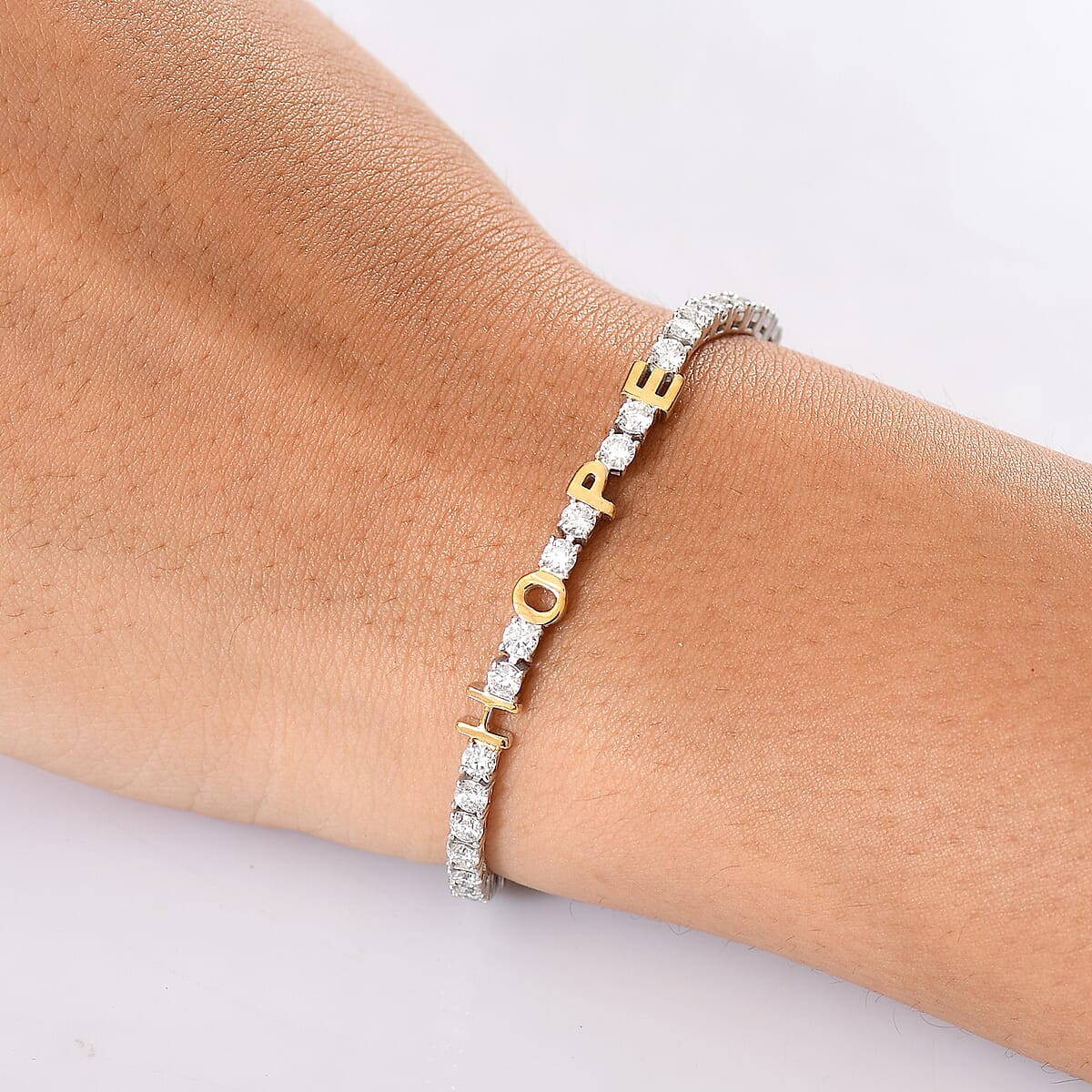 D'Joy Moissanite 5.35 ctw HOPE Bracelet in 14K YG and Rhodium Over Sterling Silver (7.25 In) image number 2