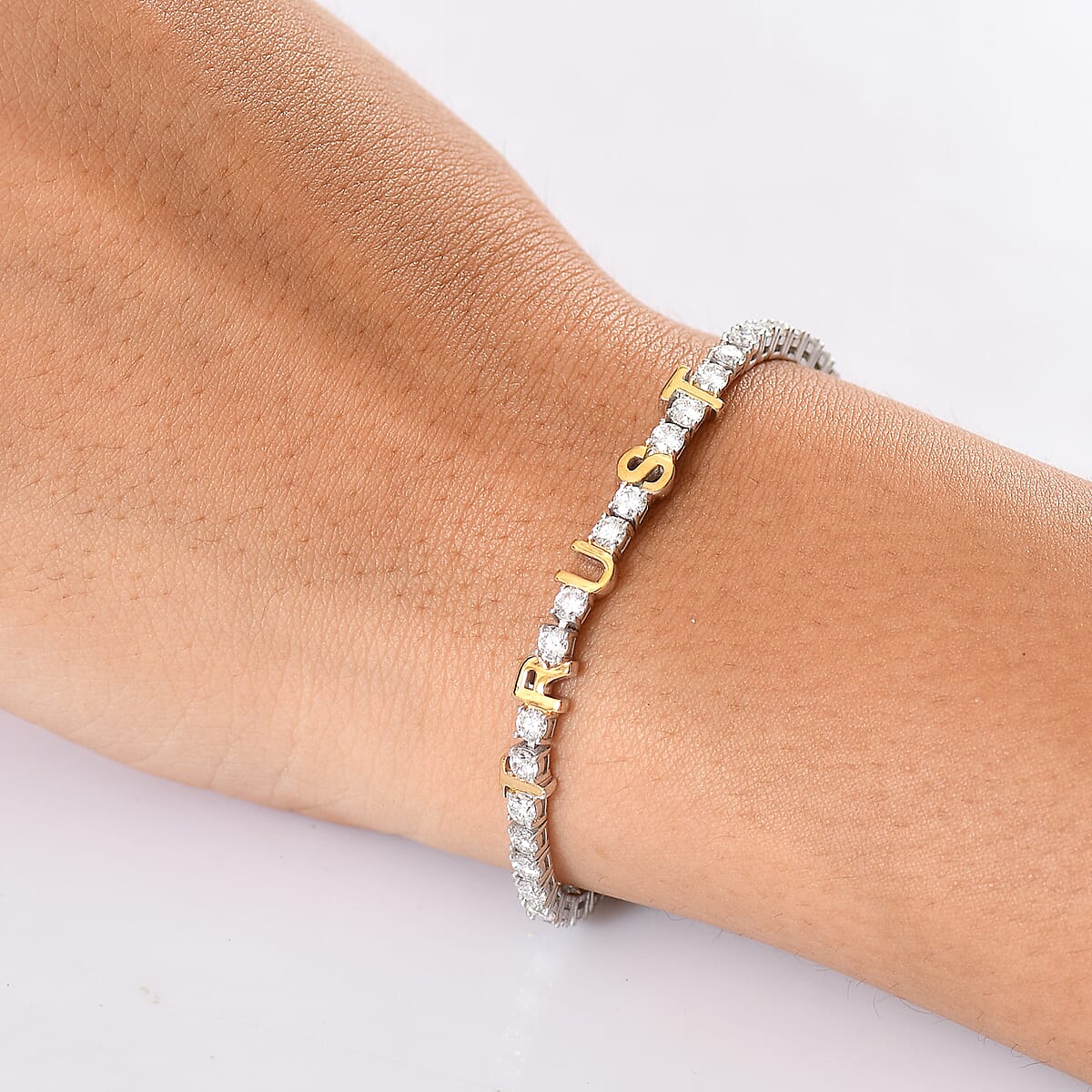 D'Joy Moissanite 5.40 ctw TRUST Bracelet in 14K YG and Rhodium Over Sterling Silver (7.25 In) image number 1