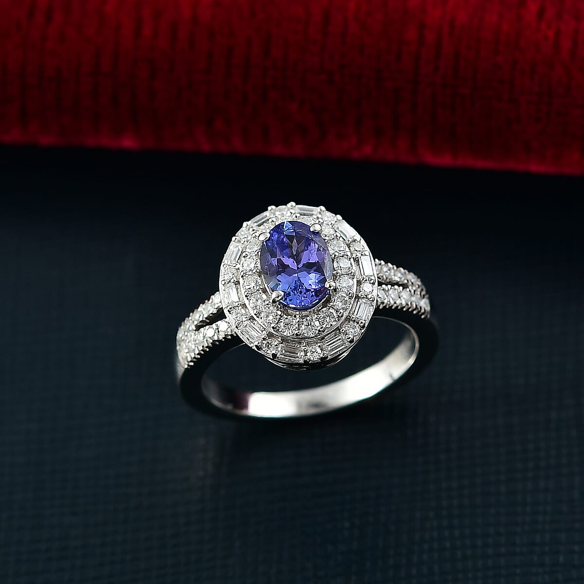 D'Joy Premium Tanzanite and Moissanite 1.70 ctw Ring in Rhodium Over Sterling Silver (Size  10.0) image number 1
