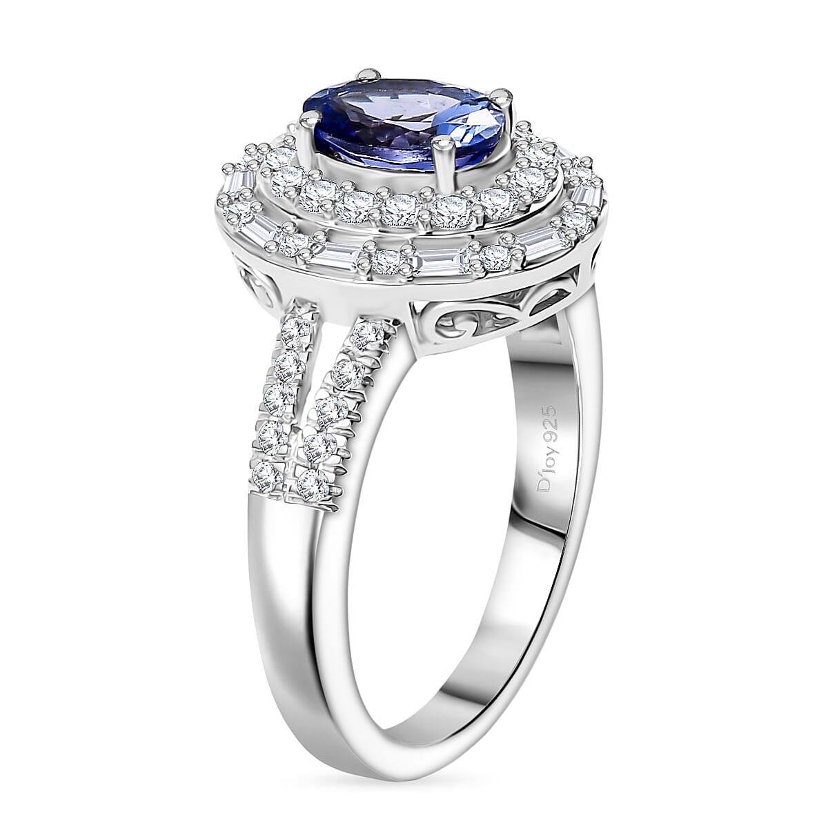D'Joy Premium Tanzanite and Moissanite 1.70 ctw Ring in Rhodium Over Sterling Silver (Size  10.0) image number 3