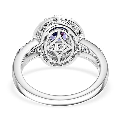 D'Joy Premium Tanzanite and Moissanite 1.70 ctw Galaxy Ring in Rhodium Over Sterling Silver (Size 10.0)
