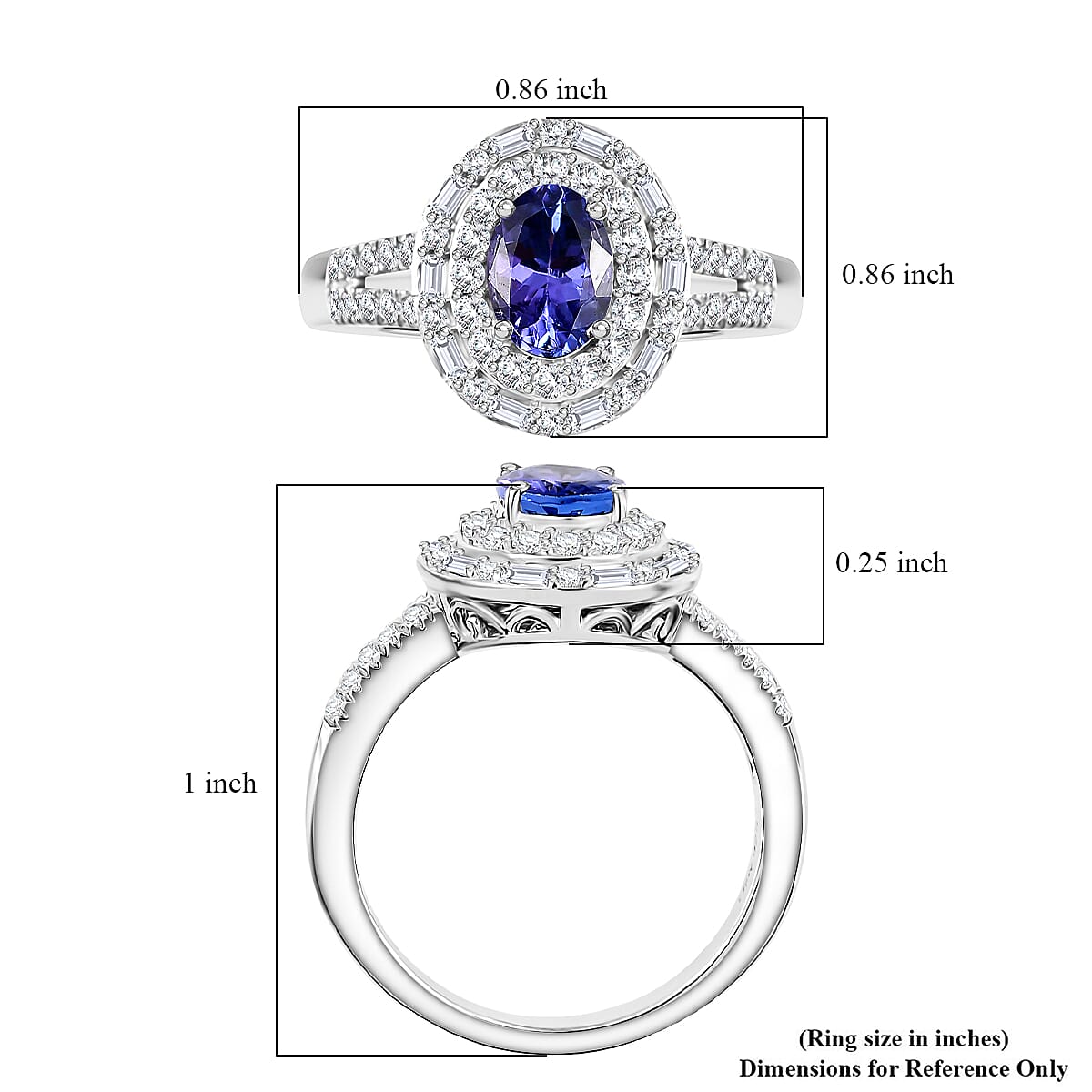 D'Joy Premium Tanzanite and Moissanite 1.70 ctw Ring in Rhodium Over Sterling Silver (Size  10.0) image number 5