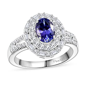 D'Joy Premium Tanzanite and Moissanite 1.70 ctw Galaxy Ring in Rhodium Over Sterling Silver (Size 6.0)