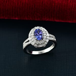 D'Joy Premium Tanzanite and Moissanite 1.70 ctw Galaxy Ring in Rhodium Over Sterling Silver (Size 6.0)