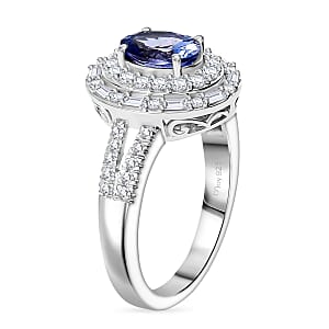 D'Joy Premium Tanzanite and Moissanite 1.70 ctw Galaxy Ring in Rhodium Over Sterling Silver (Size 6.0)