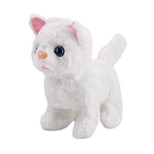 Livmore White Walking Plush Cat Toy (2xAA Battery Not Included)