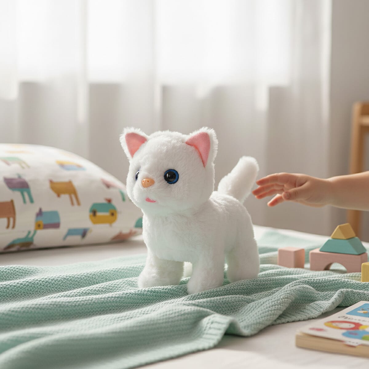 Livmore White Walking Plush Cat Toy (2xAA Battery Not Included) image number 1