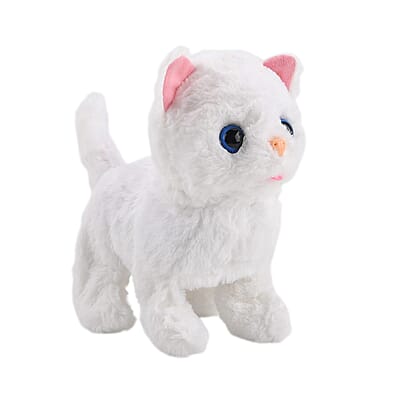 Livmore White Walking Plush Cat Toy (2xAA Battery Not Included)