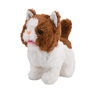 Livmore Brown and White Walking Plush Cat Toy (2xAA Battery Not Included)