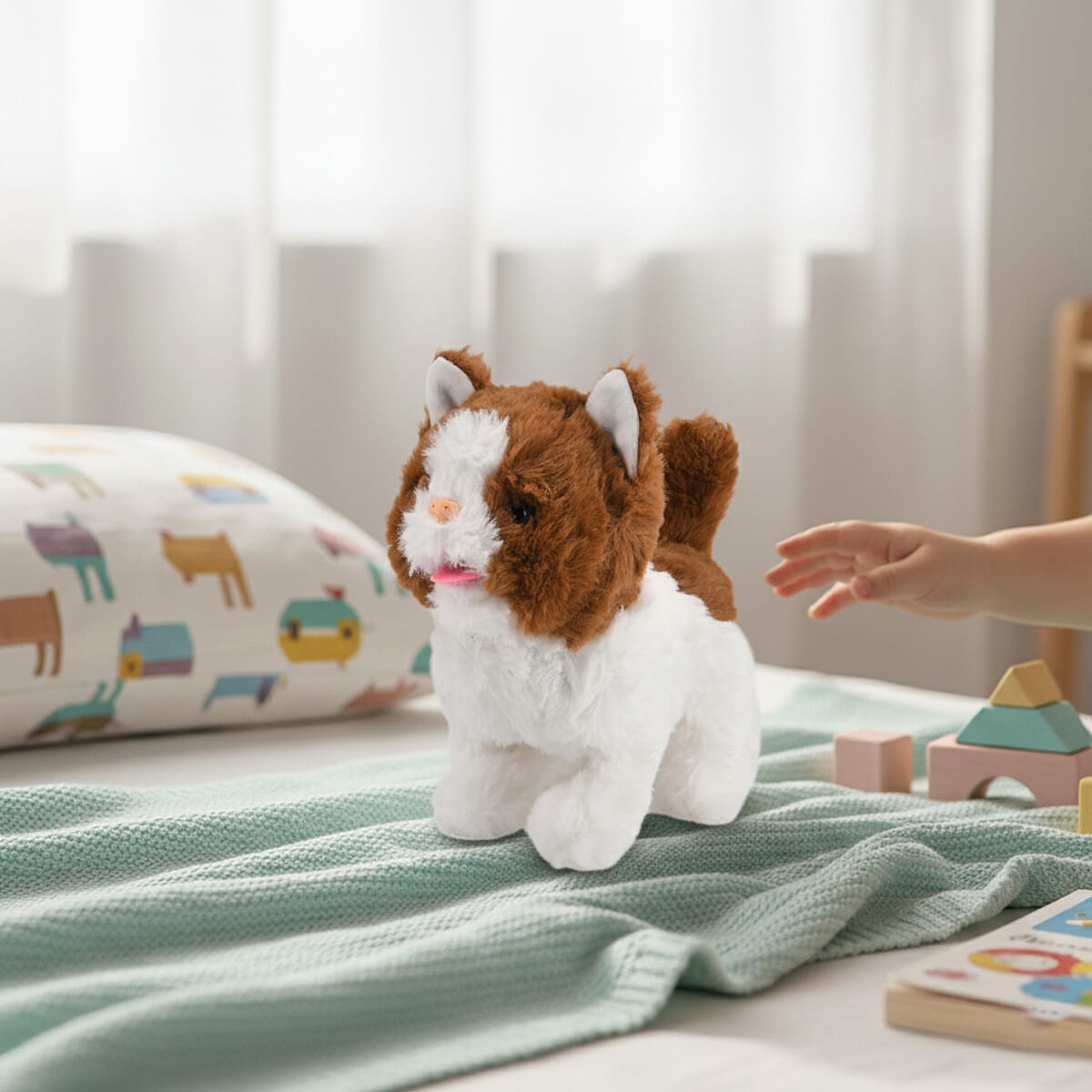 Livmore Brown and White Walking Plush Cat Toy (2xAA Battery Not Included) image number 1