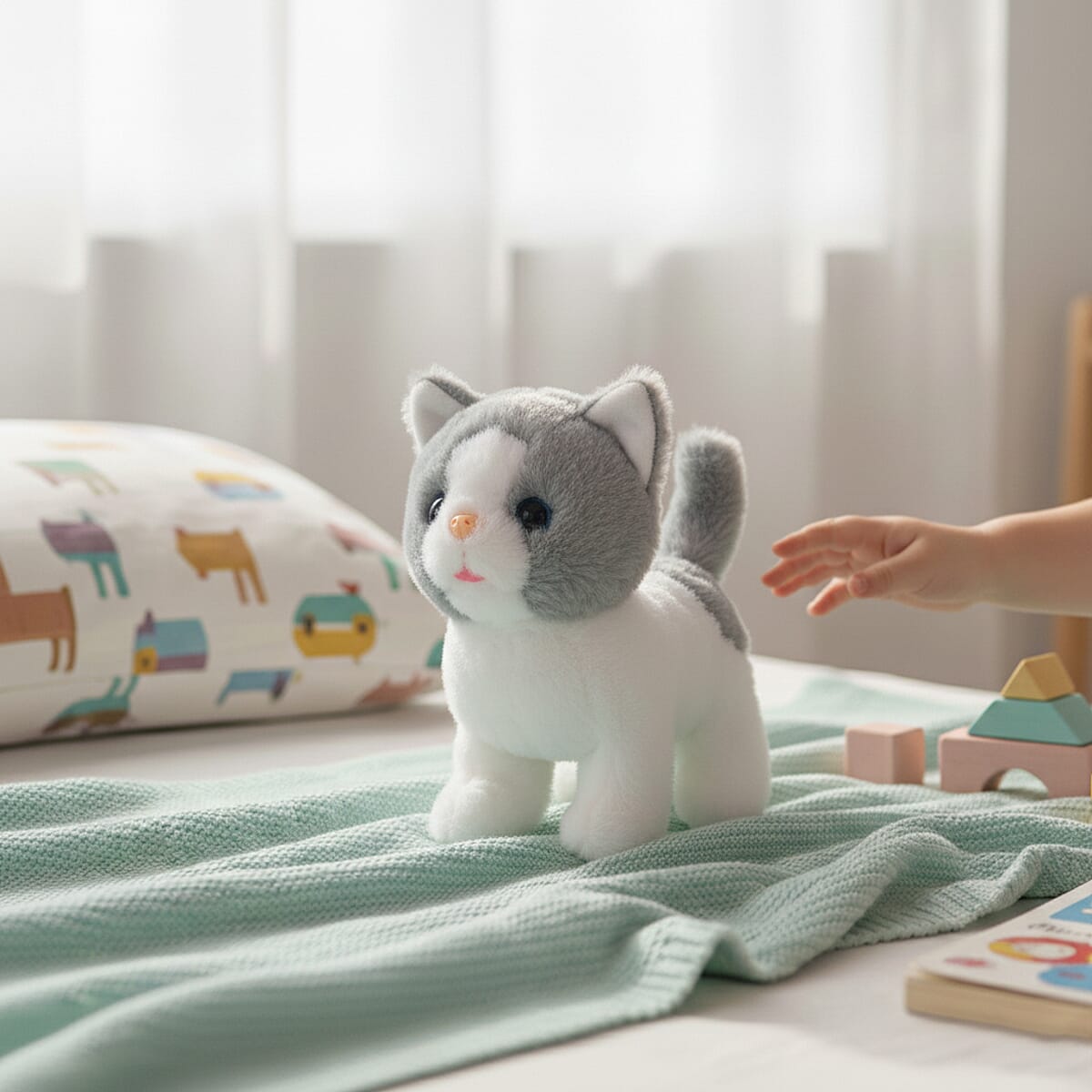 Livmore Gray and White Walking Plush Cat Toy (2xAA Battery Not Included) image number 1