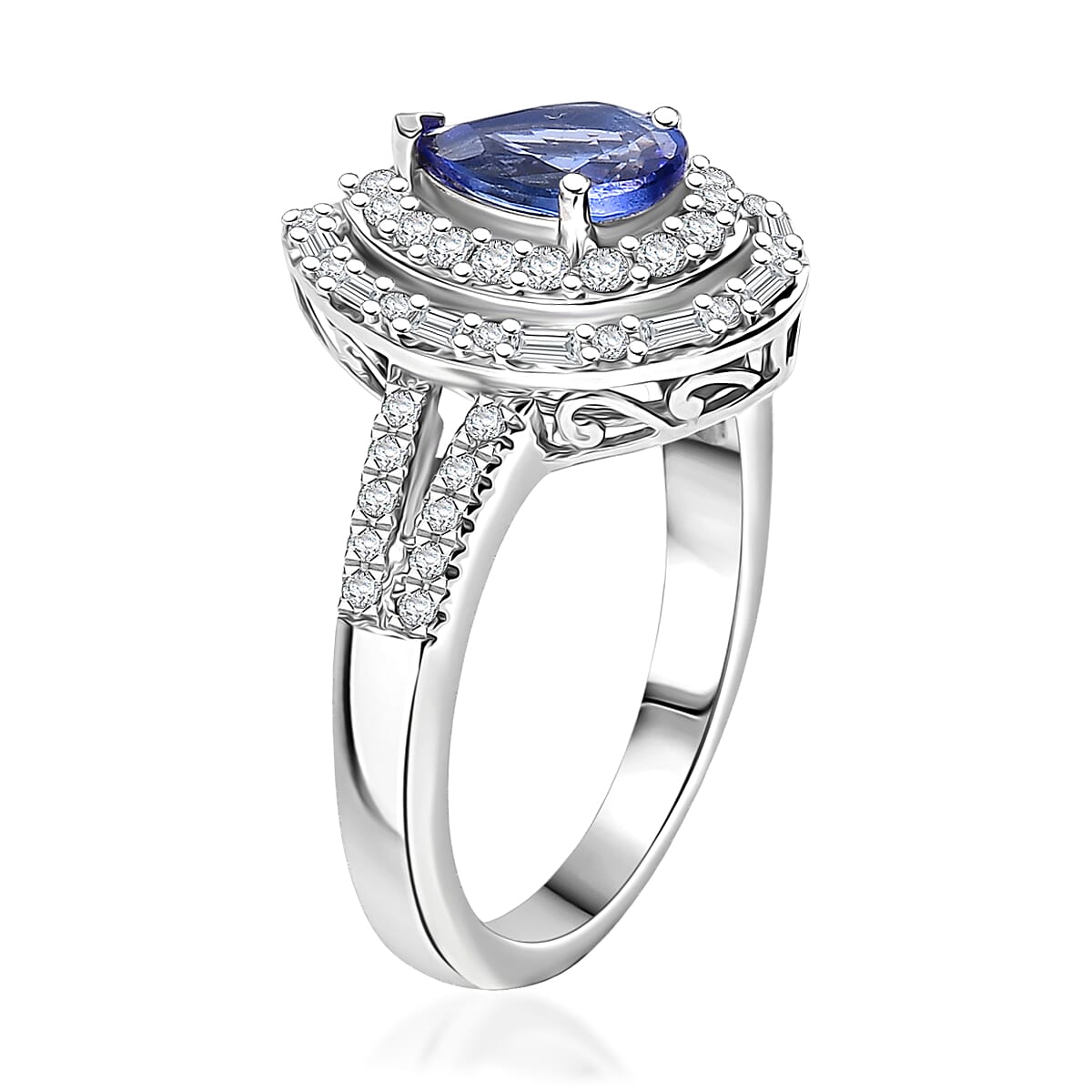 D'Joy Premium Tanzanite and Moissanite 1.65 ctw Galaxy Ring in Rhodium Over Sterling Silver (Size 6.0) image number 3